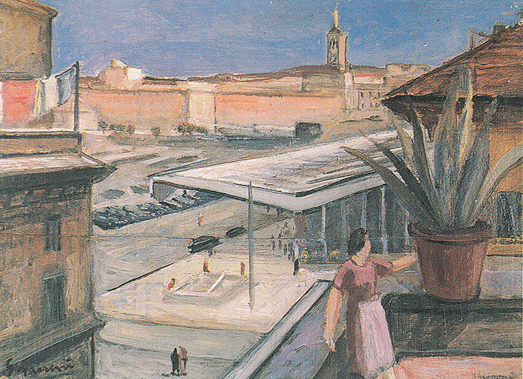 Opere 17 - Stazione Termini dal terrazzo dello studio - Olio su tela - artista Giuseppe Moroni -  pittore
